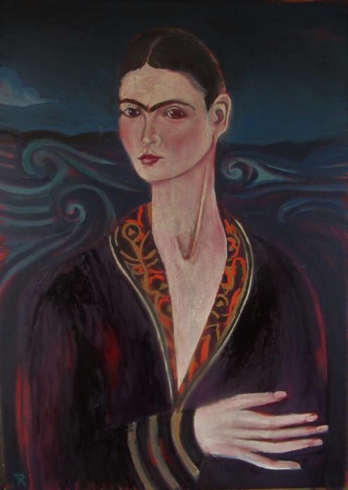 Self Portrait wearing a Velvet Dress - after Frida Kahlo