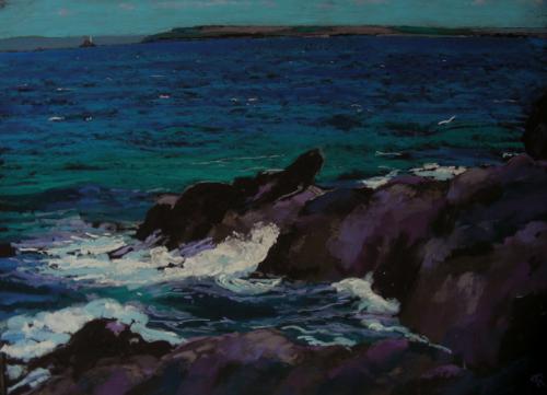 Surf on the rocks, towards Godrevy